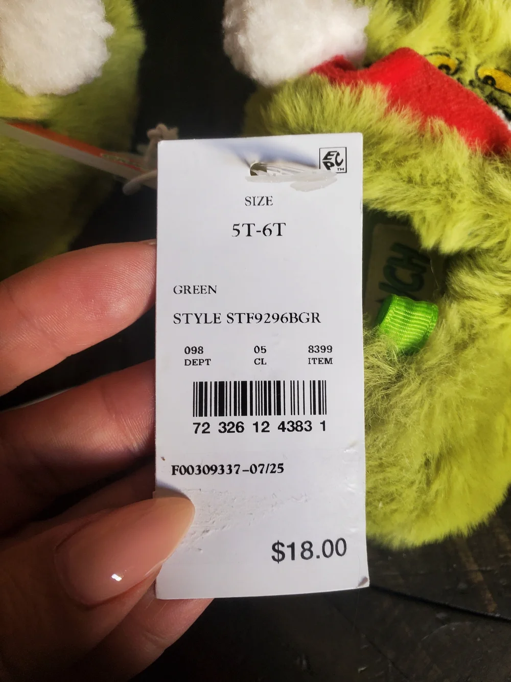Kids Plush Grinch Slipper in Green with Santa Hat